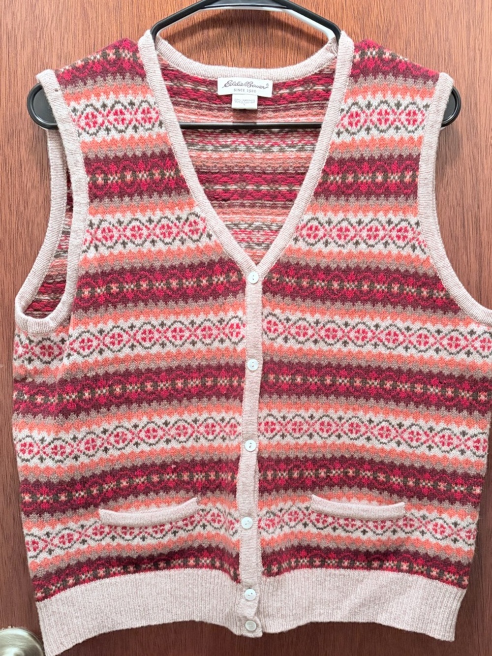 Eddie Bauer Lambswool Fair Isle V-Neck Sweater Vest